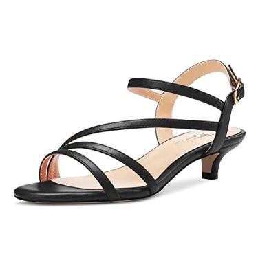 Imagem de TNYNFBEB Sandália feminina de salto baixo com bico aberto, tira no tornozelo, fivela, formatura, festa, bonita, básica, clássica, salto de 3,5 cm, Preto, 36