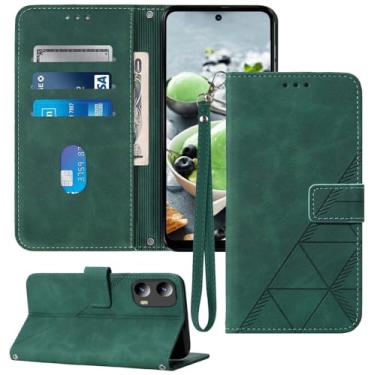 Imagem de Moment Dextrad Capa carteira para Moto G 5G 2024, capa para Moto G Play 5G 2024, compartimento para cartão, alça de pulso TPU para proteção interna, capa flip de couro PU (verde)