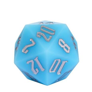 Imagem de IUSTIDIE 55mm Silicone D20, Glow-in-The-Dark Large D20 Single 20 Sided DND Dice, D20 Giant Polyhedral Dice w/Gift Box for Dungeons and Dragons RPG Bar Pub Club Party Classroom Games(Sky Blue/Sliver)