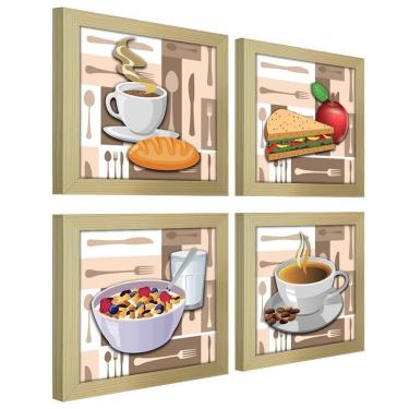 Imagem de Quadro Café Padaria Copa 20X20Cm Kit 4 Un Marfim Listrado