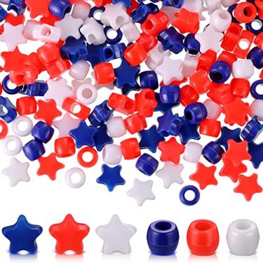 Imagem de Highergo 1000 contas de pônei do Dia da Independência, vermelho, branco e azul, contas patrióticas, 4 de julho, barril e estrela, pônei, para artesanato, brincos, colar, pulseira, fabricação de joias