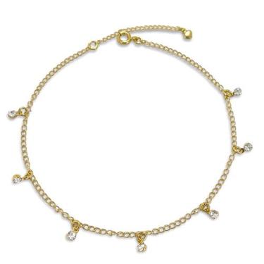 Imagem de Tornozeleira Pontos de Luz em Zirconia Banhada Ouro 18k  - Dril Semijo