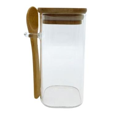 Imagem de Pote de Vidro Hermético com Tampa e Colher de Bambu - 12x6cm - 300ml -