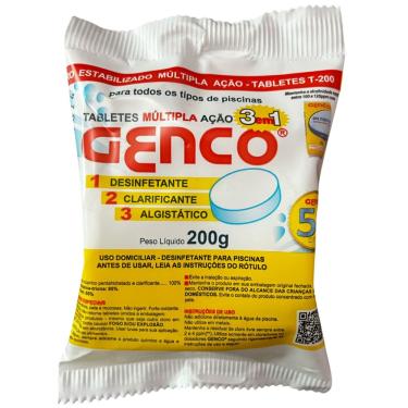 Imagem de Pastilha Tratamento Piscinas Cloro Múltipla Ação 3 Em 1 Genco 200g 