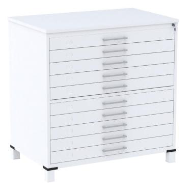 Imagem de Mapoteca 10 Gavetas Pandin 120 cm (Larg) Inmetro Tampo MDP Cinza Estrutura e Gavetas em Aço Branco