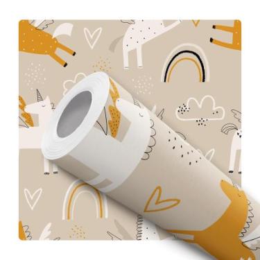 Imagem de Papel de Parede Adesivo Unicórnio Bege Marrom Infantil Bebê Delicado F