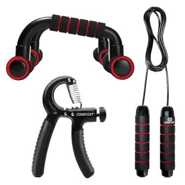 Imagem de Kit Flexor De Antebraço Handgrip + Corda de Pular Exercício Funcional + Par Apoio Flexão De Braço - Consport