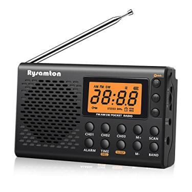 Imagem de Rysamton Rádio portátil AM/FM/ondas curtas, rádios de bolso operados por pilhas, visor digital grande, rádio-relógio com função de alarme e função de sono, fone de ouvido incluído