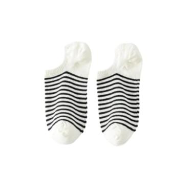 Imagem de chanstore 3 pares - Meias femininas de algodão puro primavera e outono boca rasa invisível verão fino todo algodão antiderrapante listrado meias curtas - branco