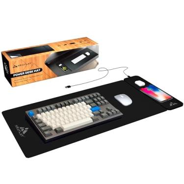 Imagem de Kraylay Tapete de mouse reversível GG para jogos - Carregamento sem fio extra grande - Tapete de mesa de escritório com carregador sem fio - Mouse pad para jogos de 15 W com telefone e estação de