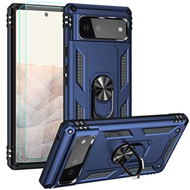 Imagem de Androgate Capa projetada para Google Pixel 6 com protetores de tela HD, suporte de anel de metal de nível militar com suporte de 4,5 m, capa à prova de choque testada contra quedas para Pixel 6 azul
