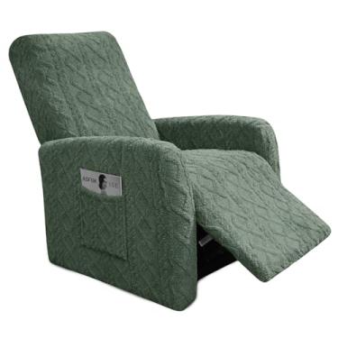 Imagem de GOSTADY Capa reclinável para cadeira reclinável, 4 peças, de jacquard de pelúcia, pequena capa reclinável para poltrona Lazyboy com bolso de armazenamento, protetor de móveis para sala de estar, verde