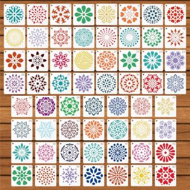 Imagem de 60 peças de estênceis de mandala para pintura, 5 x 5 cm reutilizável mandala pontilhada estêncil PET artesanato modelos de desenho de arte para pedras móveis de madeira decoração de tecido de lona