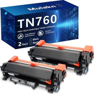 Imagem de Mulakn Tn760 Para Cartuchos De Toner Brother Tn760 Para Uso Com Mfc-L2750Dw Mfc-L2710Dw Hl-L2350Dw Hl-L2395Dw Hl-L2370Dw Dcp-L2550Dw Impressora De Alto Rendimento Preta — 2 Unidades