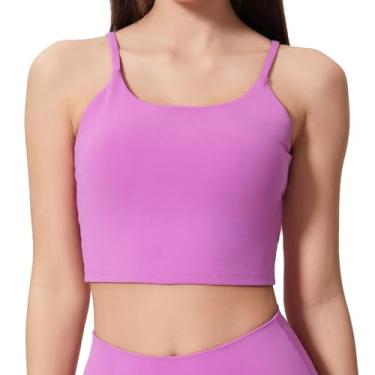 Imagem de Sutiã esportivo feminino elástico com tiras longline yoga regata fitness treino camiseta cropped para meninas adolescentes, Roxo, rosa, GG