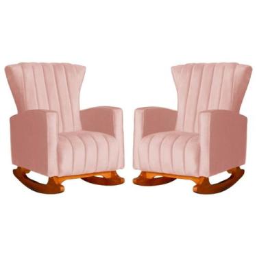 Imagem de Kit 02 Poltronas Balanço Melinda Veludo - Fina Mobília, Rosa