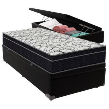 Imagem de Cama Box Baú Solteiro Preto + Colchão Airtech D45 D45 Ortobom