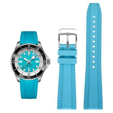 Imagem de Pulseira de borracha FKM para relógios Breitling Superocean com fivela, pulseiras de borracha para relógios Breitling Professional (azul claro, 22 mm)