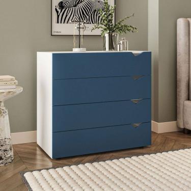 Imagem de Cômoda Porto 4 Gavetas Azul/Branco - Politorno
