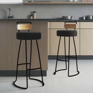 Imagem de Kit 02 Banqueta Alta Alice Bar Balcão Cozinha Com Encosto Madeira Ferro Preto Sintético Preto - Ahz Móveis