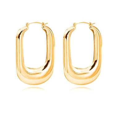 Imagem de Brincos de argola de ouro grosso para mulheres, leves, banhados a ouro 14 k, grosso, triplo, moderno, grosso, redondo, brinco, Medium, Metal, Sem pedra preciosa