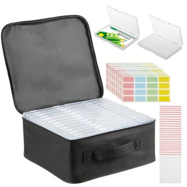 Imagem de Caixa organizadora de 24 compartimentos para armazenamento de sementes com bolsa de zíper duplo, sacos selados para organizar sementes de jardim e 160 peças de adesivos para guardar recipientes para