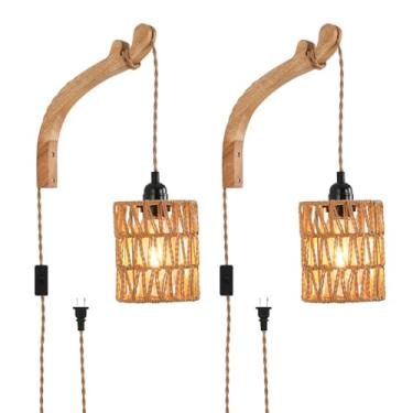 Imagem de CAFULAM Luminária De Parede De Vime Estilo Fazenda, Luminária De Parede Estilo Fazenda, Luminária De Parede De Vime Trançado À Mão, Luminária De Parede Estilo Boho Rústico Estilo Fazenda Para Sala