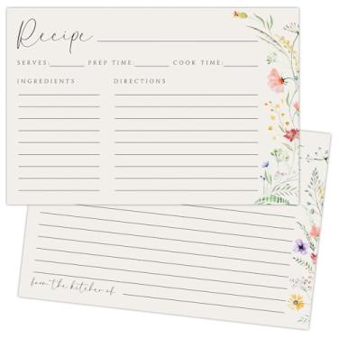 Imagem de JOEMAE 50 peças de cartões de receita de flores silvestres, 4 × 6 em cartões de dupla face, cartolina em branco para casamento, chá de panela e chá de bebê