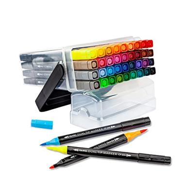 Imagem de AIHAO Conjunto de marcadores laváveis de ponta dupla, pincéis e pontas finas, pacote com 36, marcadores para crianças com caixa portátil de suporte, canetas para colorir, desenhar, esboçar, materiais de arte para desenhar, diários