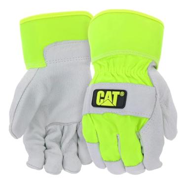 Imagem de Cat CAT013103L Luvas de Palma de Pele de Porco – Verde Neon, Grande, Corte de Arma, Luvas de Couro de Alta Vis com Punhos de Segurança Borracha
