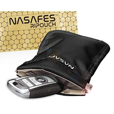 Imagem de Bolsa bloqueadora de sinal de chaveiro com fecho magnético silencioso permite operação com uma mão - Protetor de chaveiro Faraday bloqueia frequências de rádio para carros da Europa, América e Ásia