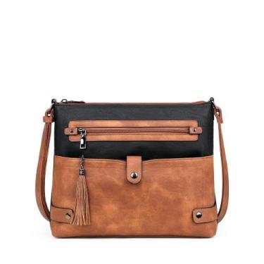 Imagem de Bolsa tiracolo FADEON grande de couro preta para mulheres