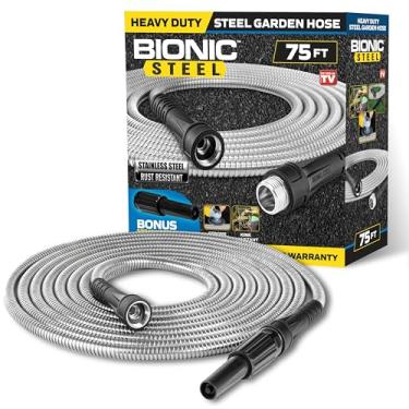 Imagem de Bionic Steel Mangueira de jardim de 1,8 m com bocal, mangueira de água de metal de aço inoxidável 304 premium, 1,8 m, flexível, à prova de ferrugem, leve, resistente, acessórios resistentes a