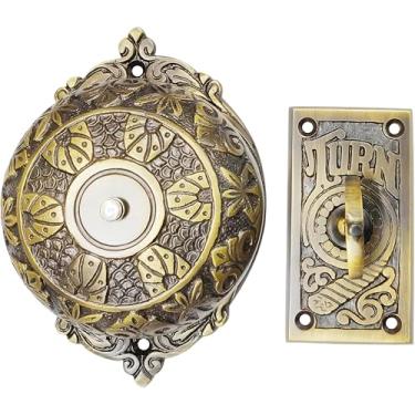 Imagem de A29 Twist Hand-Turn Solid Brass Wireless Mechanical Doorbell Chime in Polished Brass Finish Vintage Antique Victorian Decorative Door Bell with Easy Installation