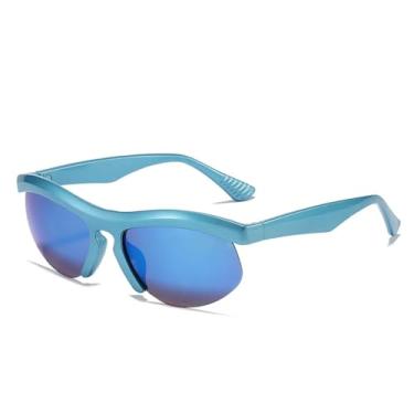 Imagem de HPIRME Óculos de sol retrô sem aro, feminino, fashion, cores doces, UV400, masculino, esportivo, para dirigir (tamanho único/azul, espelho azul)