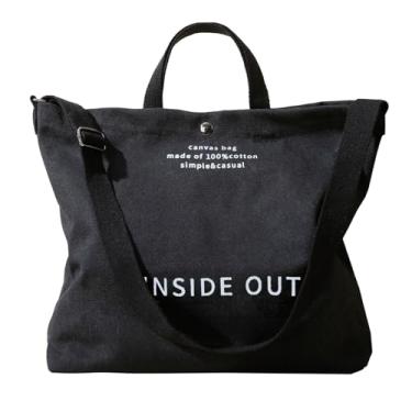 Imagem de Huwzder Bolsa feminina grande de lona, casual, bolsa de trabalho de ombro, bolsa transversal com alça superior, Preto, Sacola