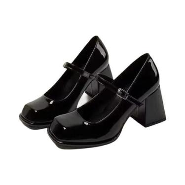 Imagem de Sandálias Femininas Vintage Pretas Mary Janes Antiderrapantes Casuais 