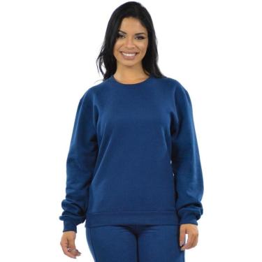 Imagem de Moletom Feminino Blusão Básico  Manga Longa Inverno - Azul-marinho - GG-Feminino