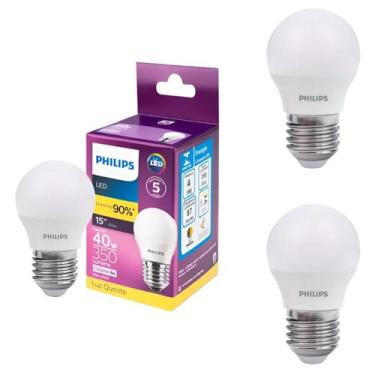 Imagem de 3 Lâmpadas Led 4w Philips Bulbo Mini E27 3000k Luz Quente