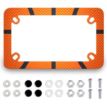 Imagem de Moldura de placa de licença de textura de basquete para motocicleta, tema esportivo, aço inoxidável, engraçado, suporte de placa de licença para motocicleta, à prova d'água, metal, preto, suporte de