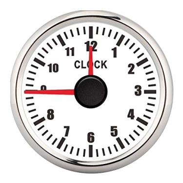 Imagem de KIMISS Relógio de carro, 5 cm, universal, 0 a 12 horas, painel de instrumentos, mostrador, luz de fundo vermelha, 12 V/24 V para carro, barco, iate (moldura prateada com mostrador branco)