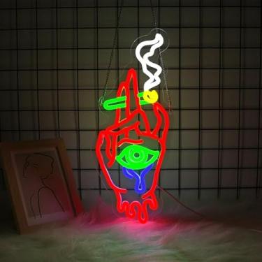 Imagem de Sinal neon com olhos de mão, barra JGHTURIE para decoração de parede, sinal de luz vermelha, sinal de LED alimentado por USB, para homem, caverna, sala de jogos, meninos, decoração de cerveja