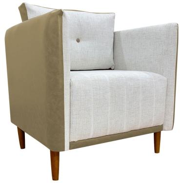 Imagem de Poltrona Decorativa Para Sala Recepção Consultório Aviv Luxo Corino E Linho