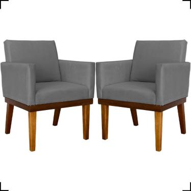 Imagem de Kit 2 Poltronas Decorativa Para Sala Recepção Consultório Escritório Base Em Madeira Divine Suede