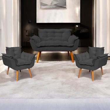 Imagem de Kit Namoradeira Decorativa + 2 Poltronas Para Sala Recepção Manicure Consultório Alice Suede