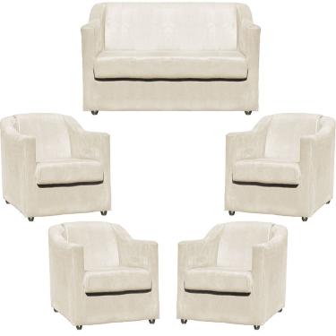 Imagem de Kit Namoradeira Decorativa + 4 Poltronas Para Sala Manicure Recepção Consultório Mila Suede