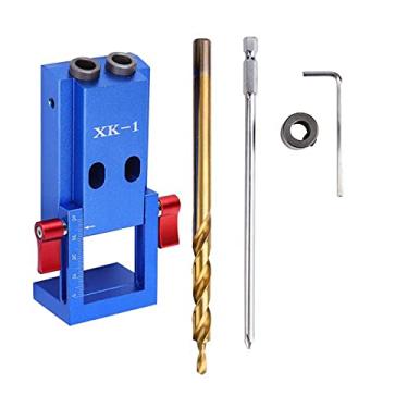 Imagem de ANKROYU Localizador de furos inclinados de 9,4 x 7,6 x 4 cm, guia de perfuração de cavilha de metal, localizador de gabarito de furo de resistência ao desgaste, guia de broca para marcenaria para