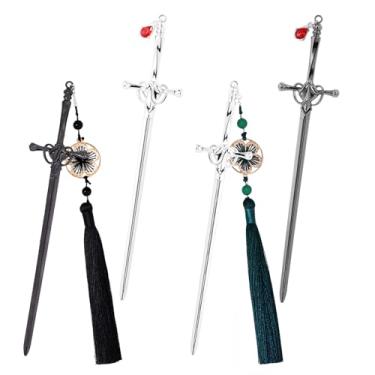 Imagem de 4 marcadores de página de espada Katana com borlas, pingente de metal vintage, marcador de página de espada para amantes de livros, presentes de dia dos namorados, presentes de aniversário