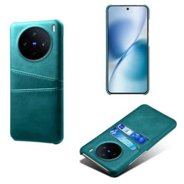 Imagem de Capas Compatível com vivo X200S,tampa protetora de couro falso,design de saco de cartão com 2 fendas de cartão atrás,proteção anti-impressão digital e anti-gota-Green