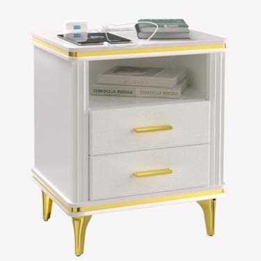 Imagem de Mesa de cabeceira preta com estação de carregamento, mesa de cabeceira com portas USB e tomadas, mesa de cabeceira com 2 gavetas, mesas laterais de cama para quarto, mesas de cabeceira modernas